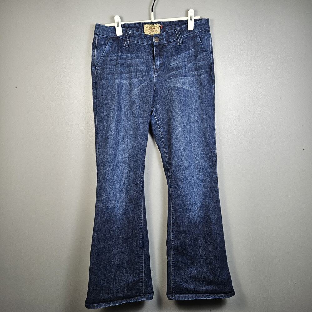 Dear John Womens 31 Flare Jeans Mid Rise Stretch‎ Denim Dark Blue Wash 30 Inseam